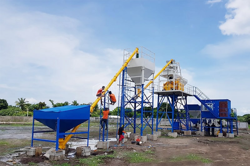 Pabrik pengaduk beton tipe hopper angkat HZS50 bekerja di Cebu, Filipina